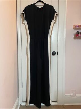 SPANX, Colorblock Jumpsuit, Very Black Stripe, Large, Regular Inseam